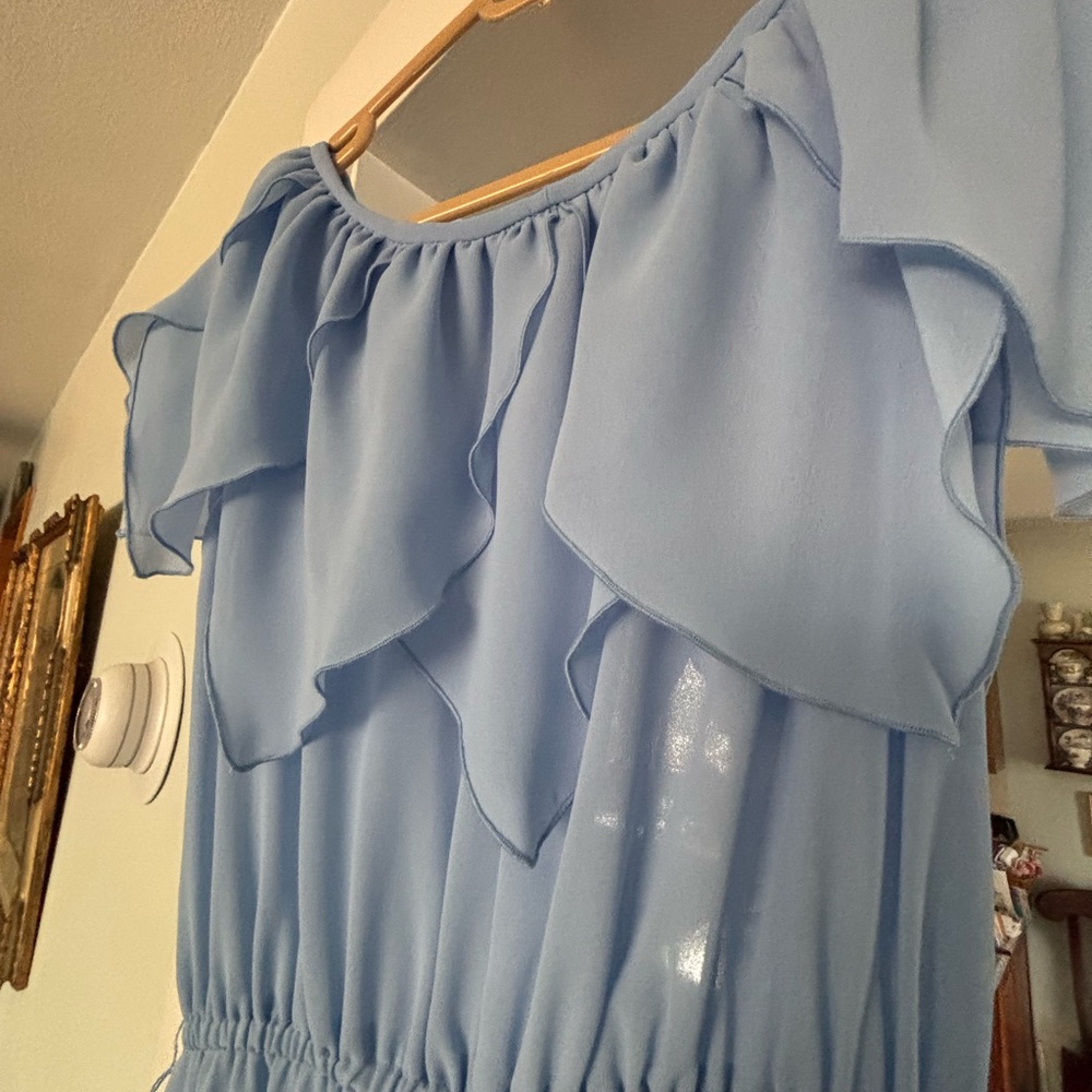 Light Blue Sleeveless Ruffle Dress
